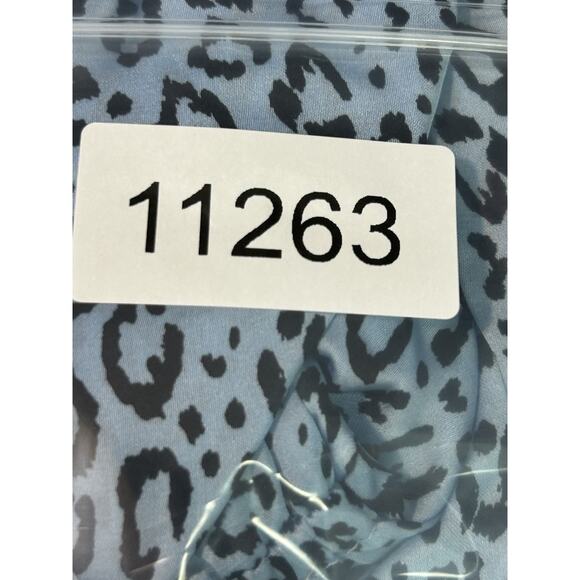 Mi Ami Blouse Womens Small Blue Leopard Print Short Sleeve Tie Front Ruffle Top - Picture 7 of 7